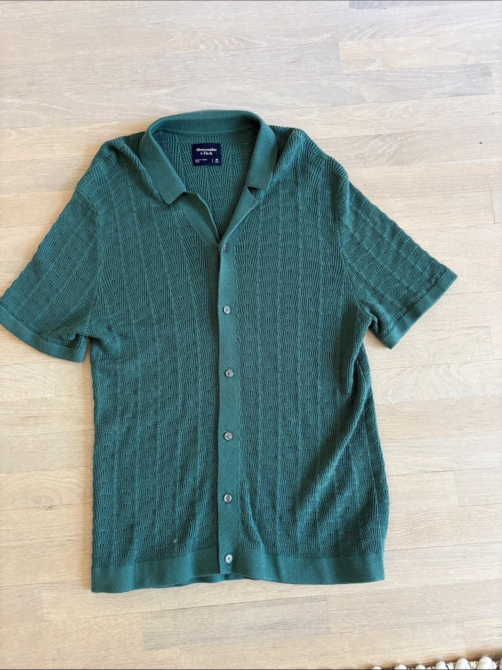 Abercrombie & Fitch Forest Green Short-Sleeve Button Front Knit Shirt
